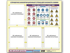 Стенд информационный "Правила техники безопасности в кабинете химии" (80х75, 4 кармана) - fgospostavki.ru - Обнинск