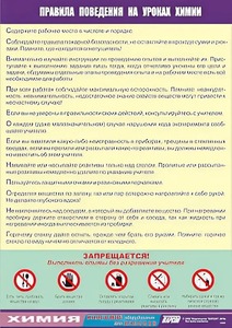 Таблица демонстрационная "Правила поведения на уроках химии" (винил 70х100) - fgospostavki.ru - Обнинск