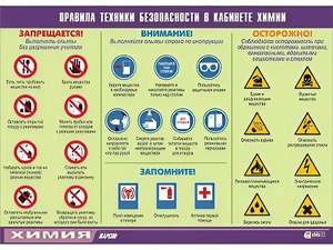 Таблица демонстрационная "Правила техники безопасности в кабинете химии" (винил 100х140) - fgospostavki.ru - Обнинск