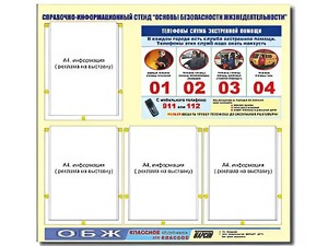 Стенд информационный "Основы безопасности жизнедеятельности" (80*75, 4 кармана) - fgospostavki.ru - Обнинск