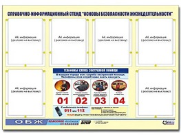 Стенд информационный "Основы безопасности жизнедеятельности" (80*110, 6 карманов) - fgospostavki.ru - Обнинск