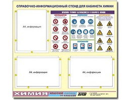 Стенд информационный "Правила техники безопасности в кабинете химии" (75х70, 3 кармана) - fgospostavki.ru - Обнинск