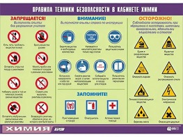 Таблица демонстрационная "Правила техники безопасности в кабинете химии" (винил 70х100) - fgospostavki.ru - Обнинск